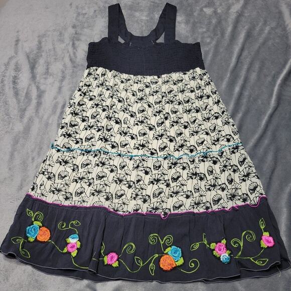 New Krista Lee Mini Womens Medium Dress Black Boho Tiered Sleeveless Embroidered - Picture 11 of 12